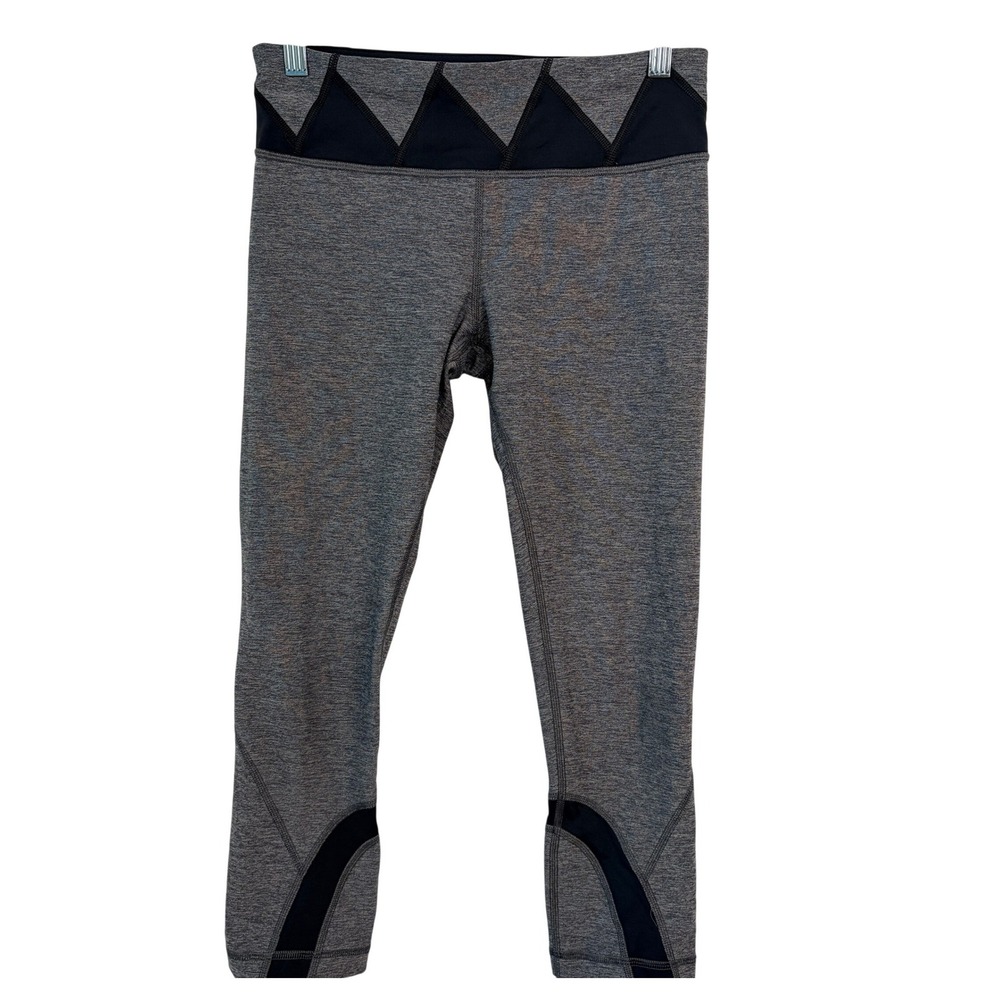 Lululemon Cropped Leggings Size 6 Heathered Grey Black Zipper Pocket